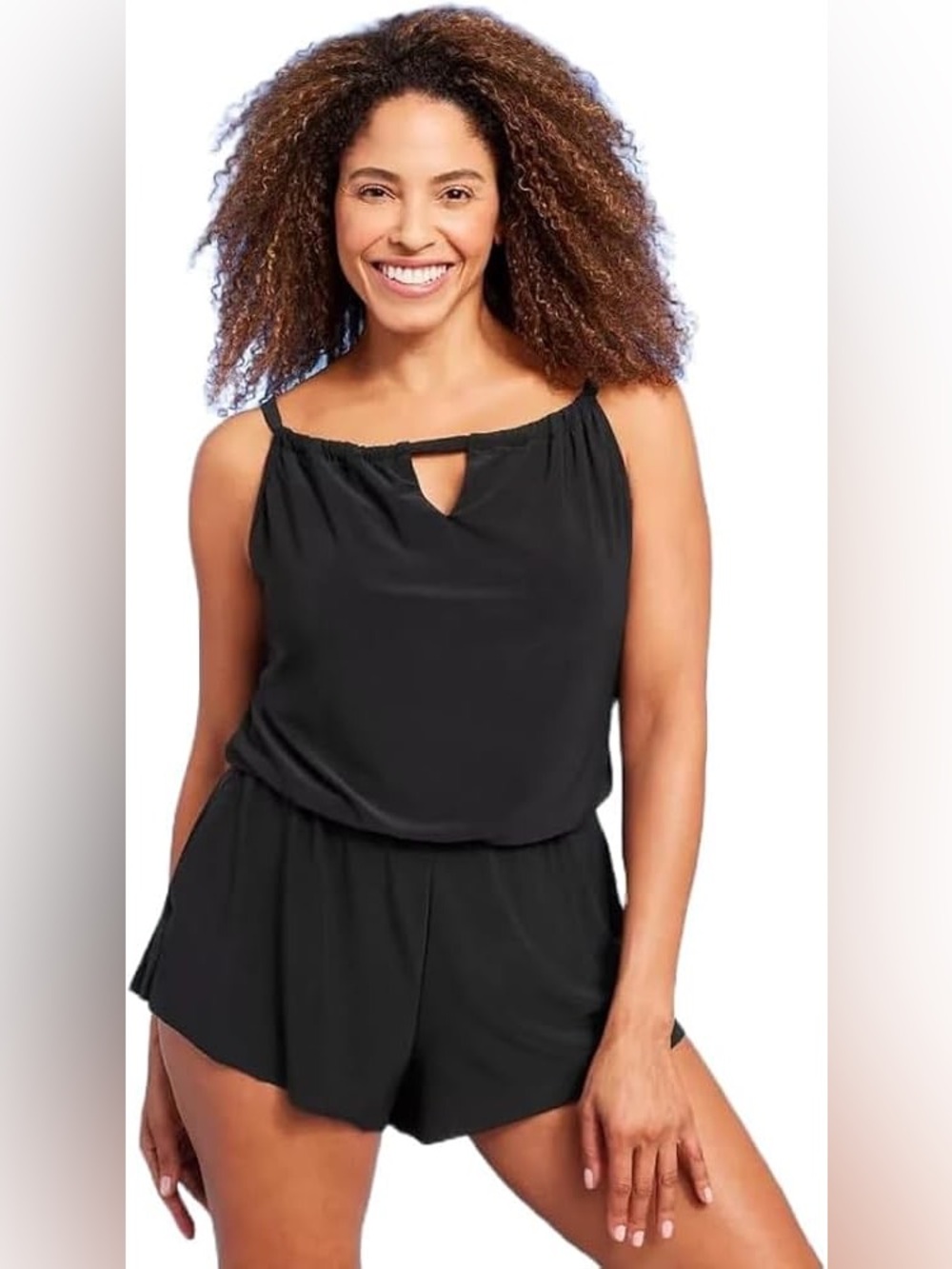 Aqua Green Black Romper One Piece Swimsuit